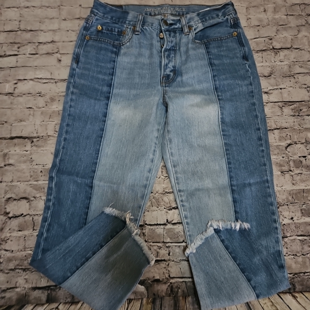 American Eagle Outfitters Two-Tone Blue Patchwork Jeans